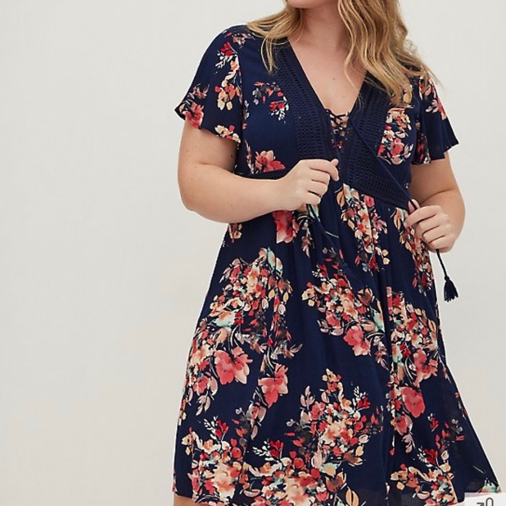 Torrid Skater Dress Blue Floral size 1